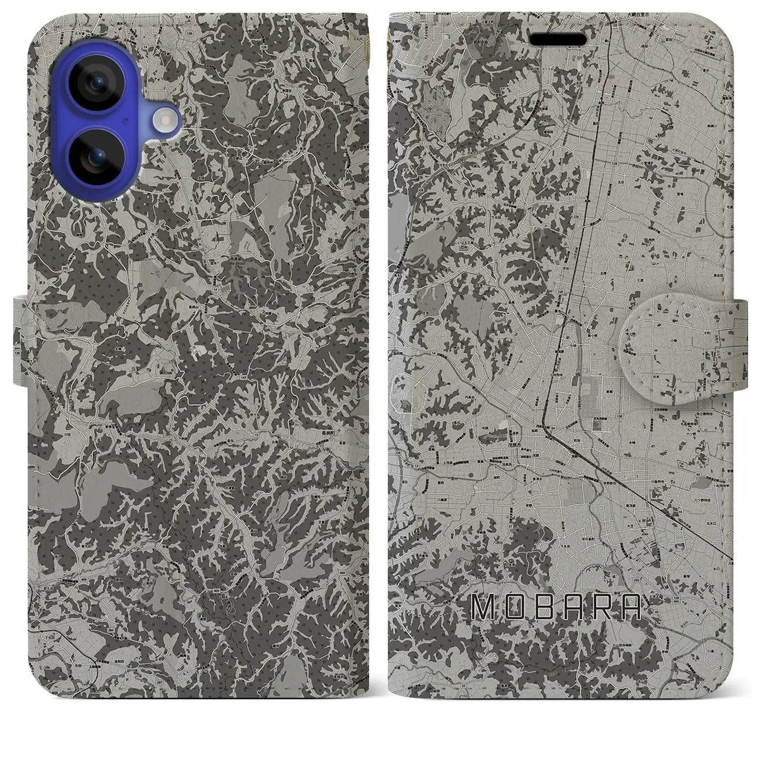 【茂原(千葉県)】地図柄iPhoneケース(手帳タイプ)モノトーン・iPhone 16 Pro Max 用