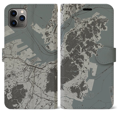 【門司（福岡県）】地図柄iPhoneケース（手帳タイプ）モノトーン・iPhone 11 Pro Max 用