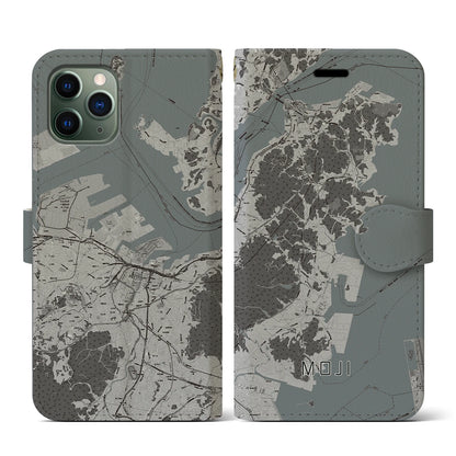 【門司（福岡県）】地図柄iPhoneケース（手帳タイプ）モノトーン・iPhone 11 Pro 用