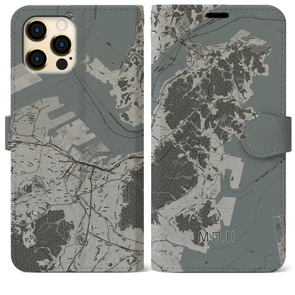 【門司（福岡県）】地図柄iPhoneケース（手帳タイプ）モノトーン・iPhone 12 Pro Max 用