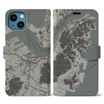 【門司（福岡県）】地図柄iPhoneケース（手帳タイプ）モノトーン・iPhone 13 用