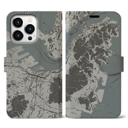 【門司（福岡県）】地図柄iPhoneケース（手帳タイプ）モノトーン・iPhone 13 Pro 用
