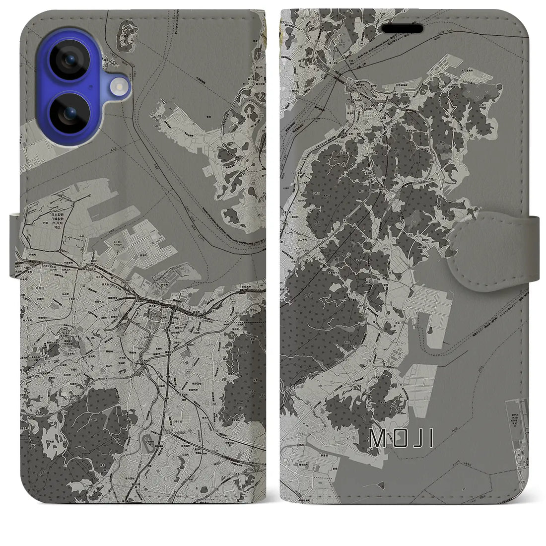 【門司(福岡県)】地図柄iPhoneケース(手帳タイプ)モノトーン・iPhone 16 Pro Max 用