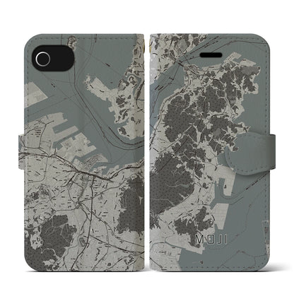 【門司（福岡県）】地図柄iPhoneケース（手帳タイプ）モノトーン・iPhone SE（第3 / 第2世代） / 8 / 7 / 6s / 6 用