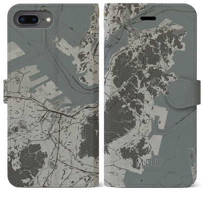 【門司（福岡県）】地図柄iPhoneケース（手帳タイプ）モノトーン・iPhone 8Plus /7Plus / 6sPlus / 6Plus 用