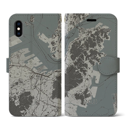 【門司（福岡県）】地図柄iPhoneケース（手帳タイプ）モノトーン・iPhone XS / X 用