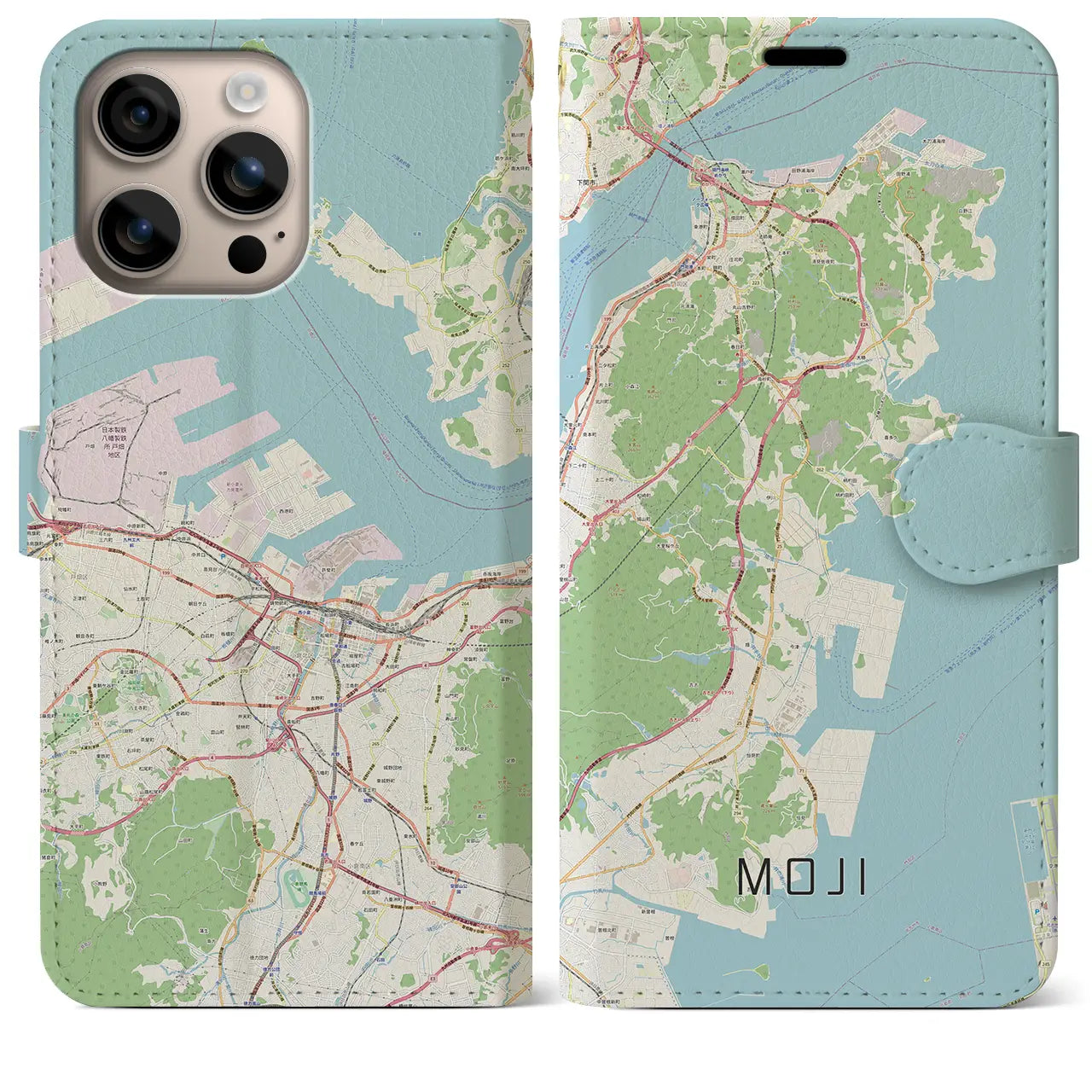 【門司（福岡県）】地図柄iPhoneケース（手帳タイプ）ナチュラル・iPhone 16 Plus 用