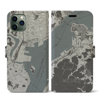 【門司港（福岡県）】地図柄iPhoneケース（手帳タイプ）モノトーン・iPhone 11 Pro 用