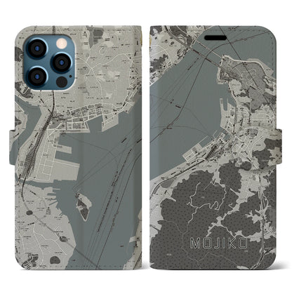 【門司港（福岡県）】地図柄iPhoneケース（手帳タイプ）モノトーン・iPhone 12 / 12 Pro 用