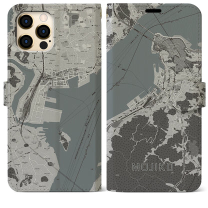 【門司港（福岡県）】地図柄iPhoneケース（手帳タイプ）モノトーン・iPhone 12 Pro Max 用