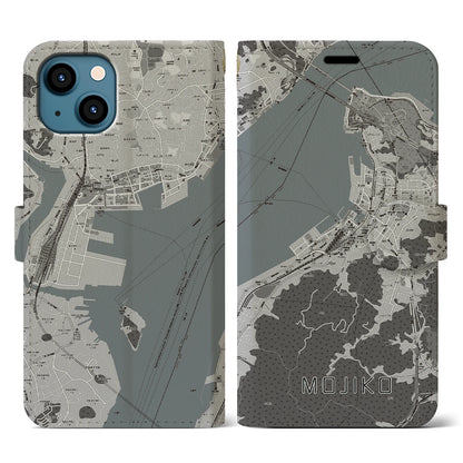 【門司港（福岡県）】地図柄iPhoneケース（手帳タイプ）モノトーン・iPhone 13 用