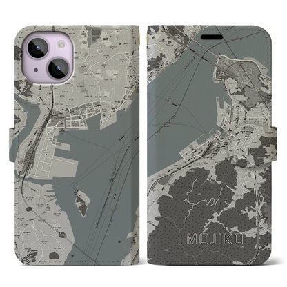 【門司港（福岡県）】地図柄iPhoneケース（手帳タイプ）モノトーン・iPhone 14 用