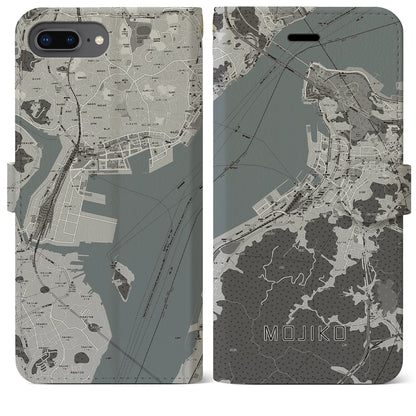 【門司港（福岡県）】地図柄iPhoneケース（手帳タイプ）モノトーン・iPhone 8Plus /7Plus / 6sPlus / 6Plus 用