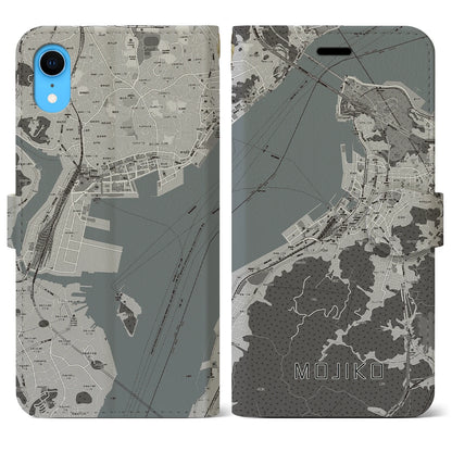 【門司港（福岡県）】地図柄iPhoneケース（手帳タイプ）モノトーン・iPhone XR 用