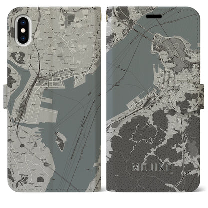 【門司港（福岡県）】地図柄iPhoneケース（手帳タイプ）モノトーン・iPhone XS Max 用