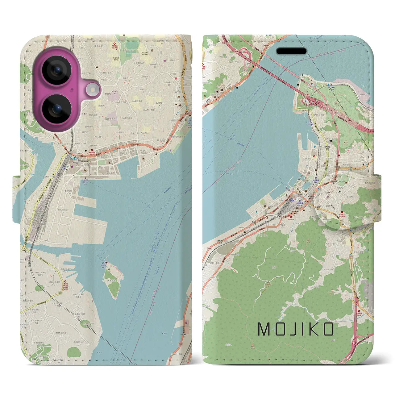 【門司港（福岡県）】地図柄iPhoneケース（手帳タイプ）ナチュラル・iPhone 16 Pro 用