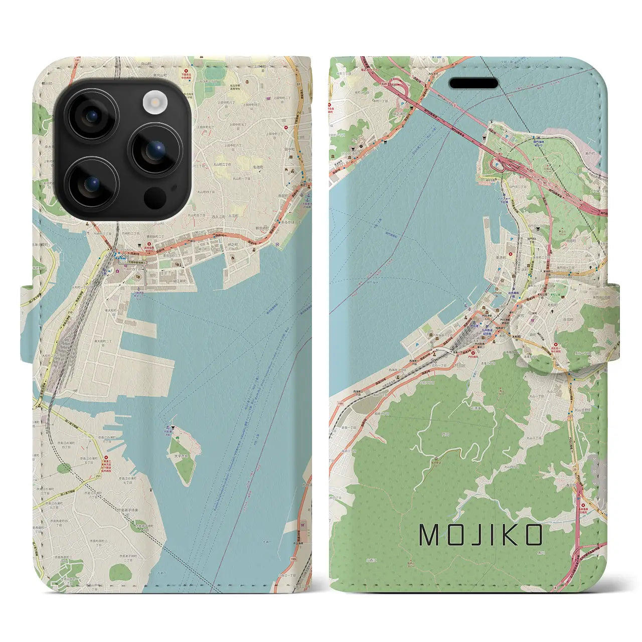 【門司港（福岡県）】地図柄iPhoneケース（手帳タイプ）ナチュラル・iPhone 16 用