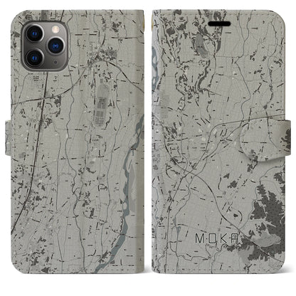 【真岡（栃木県）】地図柄iPhoneケース（手帳タイプ）モノトーン・iPhone 11 Pro Max 用