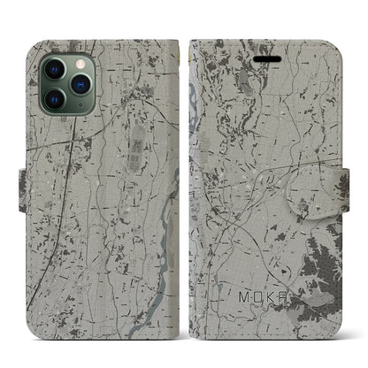 【真岡（栃木県）】地図柄iPhoneケース（手帳タイプ）モノトーン・iPhone 11 Pro 用