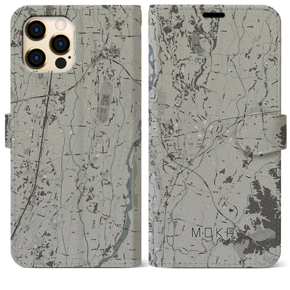 【真岡（栃木県）】地図柄iPhoneケース（手帳タイプ）モノトーン・iPhone 12 Pro Max 用