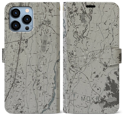 【真岡（栃木県）】地図柄iPhoneケース（手帳タイプ）モノトーン・iPhone 13 Pro Max 用