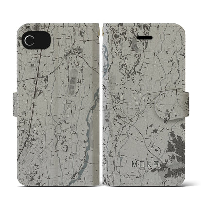 【真岡（栃木県）】地図柄iPhoneケース（手帳タイプ）モノトーン・iPhone SE（第3 / 第2世代） / 8 / 7 / 6s / 6 用