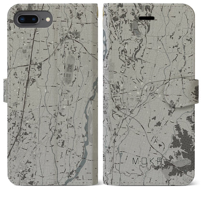 【真岡（栃木県）】地図柄iPhoneケース（手帳タイプ）モノトーン・iPhone 8Plus /7Plus / 6sPlus / 6Plus 用