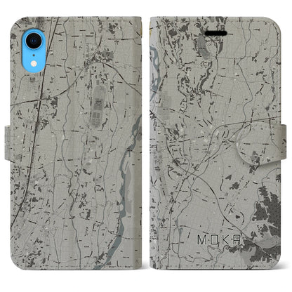 【真岡（栃木県）】地図柄iPhoneケース（手帳タイプ）モノトーン・iPhone XR 用