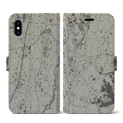 【真岡（栃木県）】地図柄iPhoneケース（手帳タイプ）モノトーン・iPhone XS / X 用