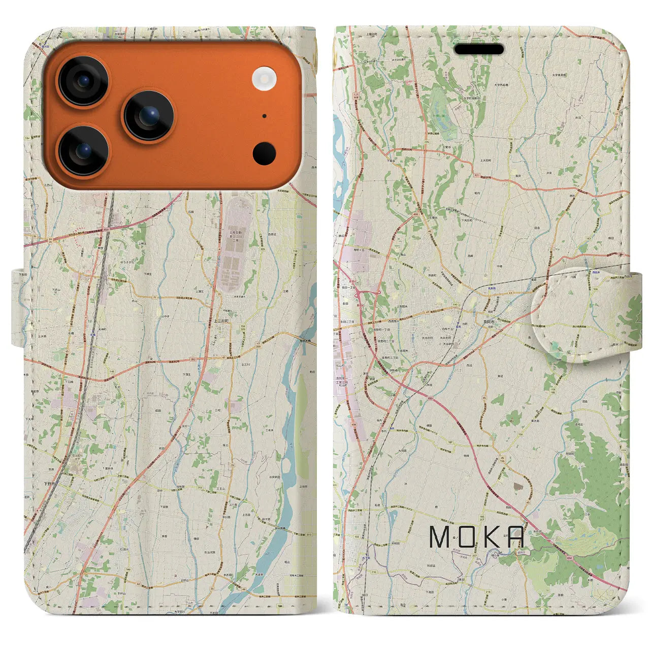 【真岡（栃木県）】地図柄iPhoneケース（手帳タイプ）