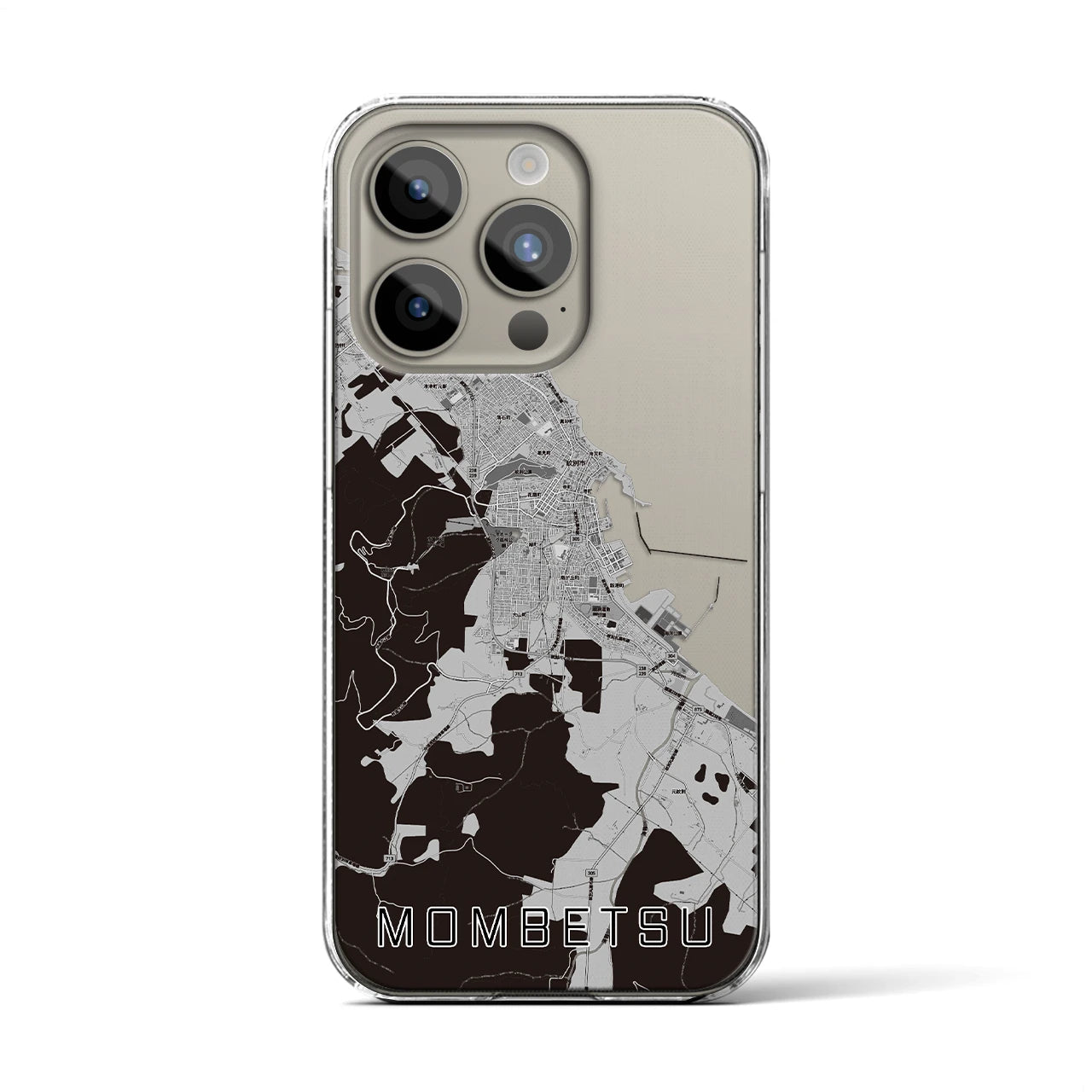 【紋別（北海道）】地図柄iPhoneケース（クリアタイプ）モノトーンiPhone 15 Pro 用＜アウトレット＞