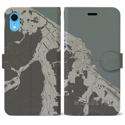 【紋別】地図柄iPhoneケース（手帳両面タイプ・モノトーン）iPhone XR 用