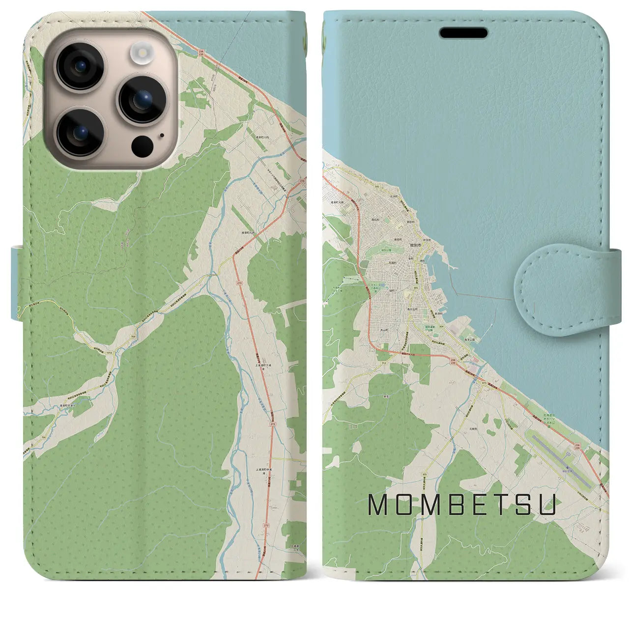 【紋別（北海道）】地図柄iPhoneケース（手帳タイプ）ナチュラル・iPhone 16 Plus 用