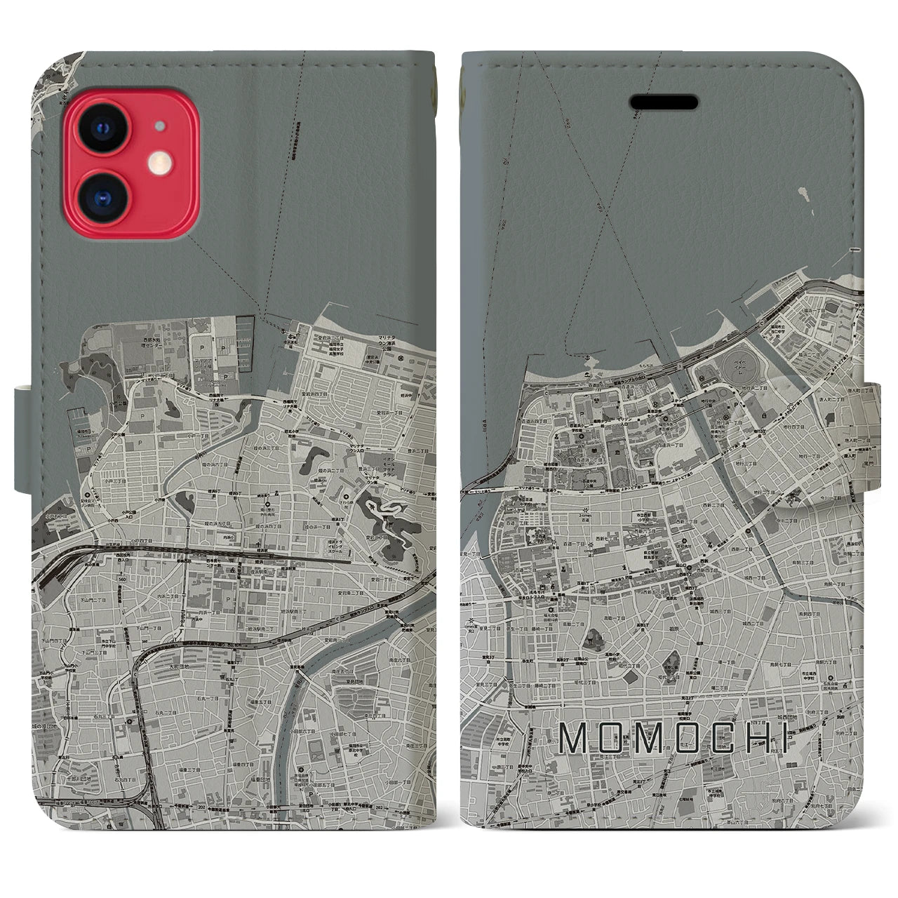 【百道】地図柄iPhoneケース（手帳両面タイプ・モノトーン）iPhone 11 用