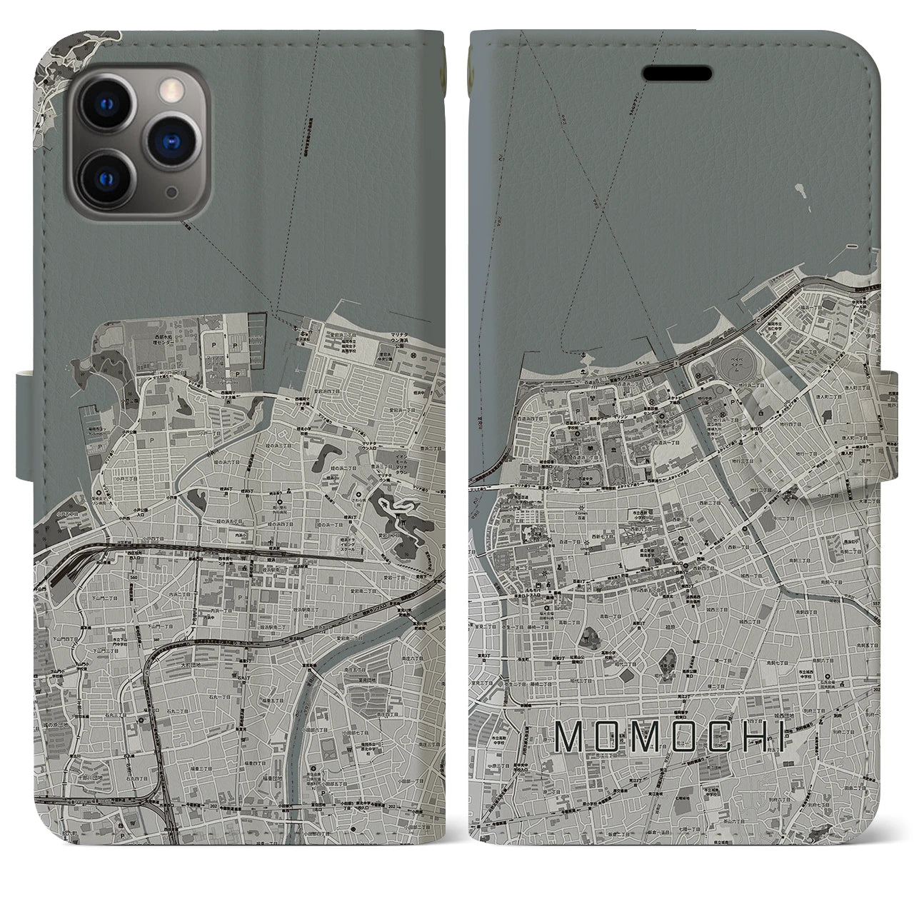 【百道】地図柄iPhoneケース（手帳両面タイプ・モノトーン）iPhone 11 Pro Max 用