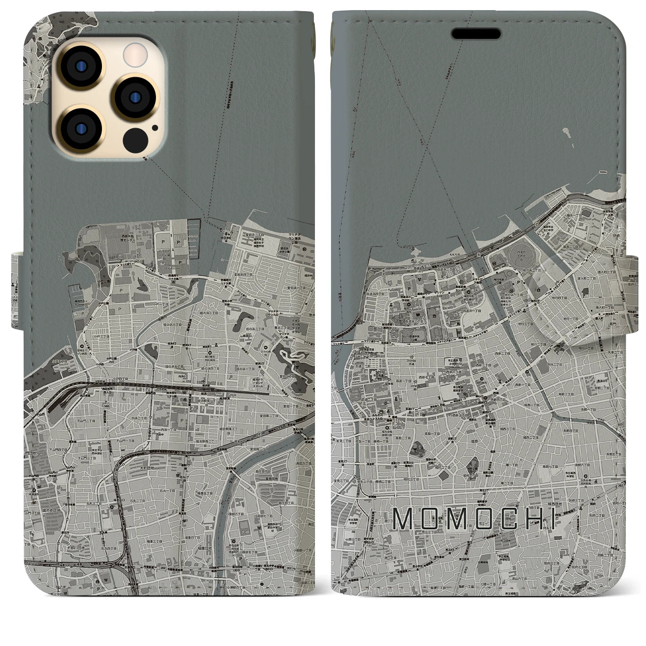 【百道】地図柄iPhoneケース（手帳両面タイプ・モノトーン）iPhone 12 Pro Max 用