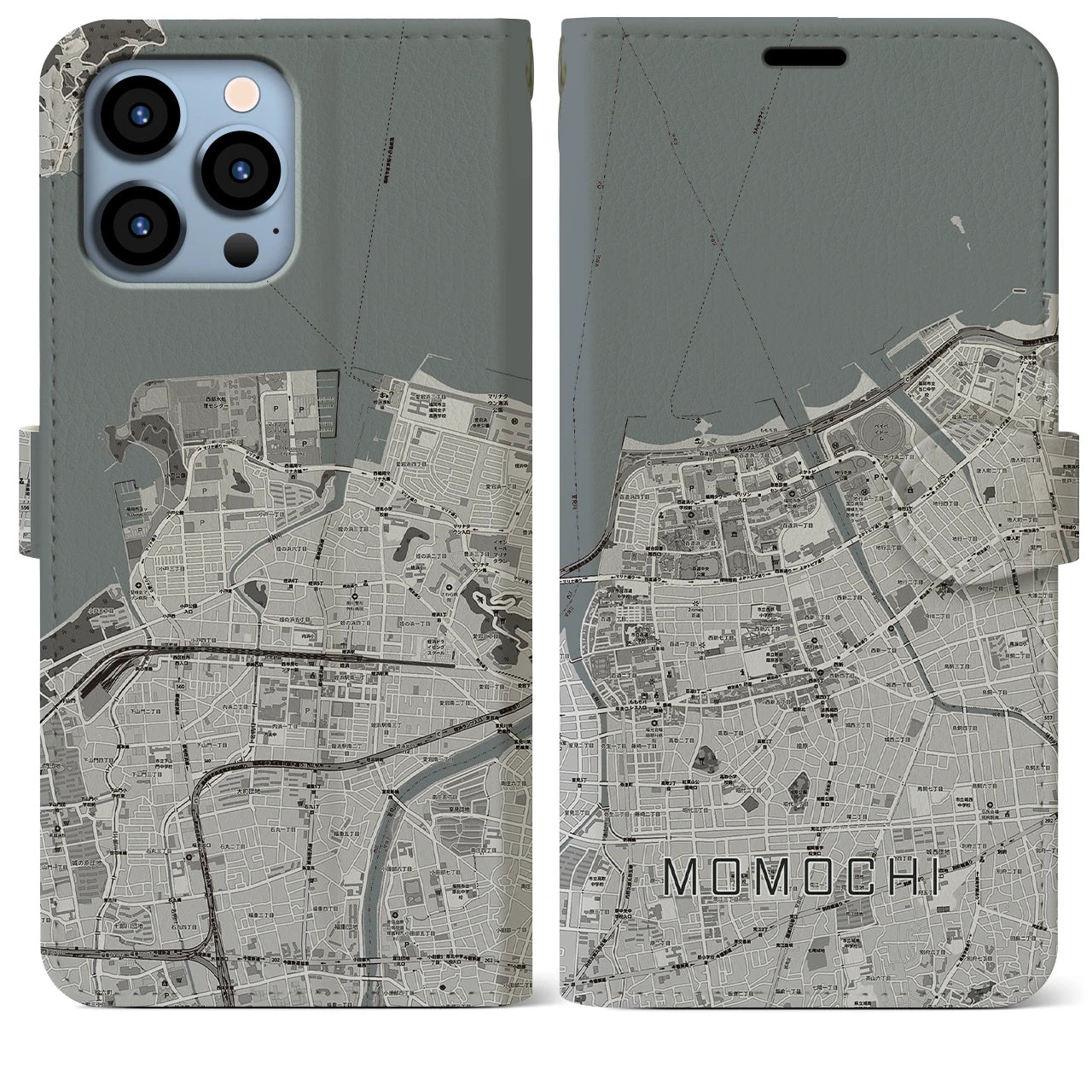 【百道】地図柄iPhoneケース（手帳両面タイプ・モノトーン）iPhone 13 Pro Max 用