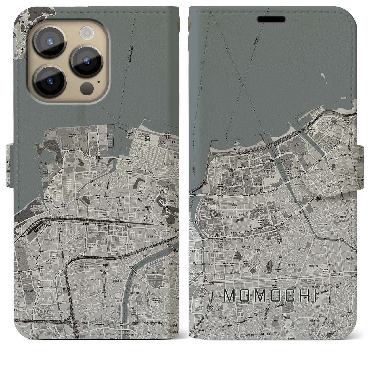 【百道】地図柄iPhoneケース（手帳両面タイプ・モノトーン）iPhone 14 Pro Max 用