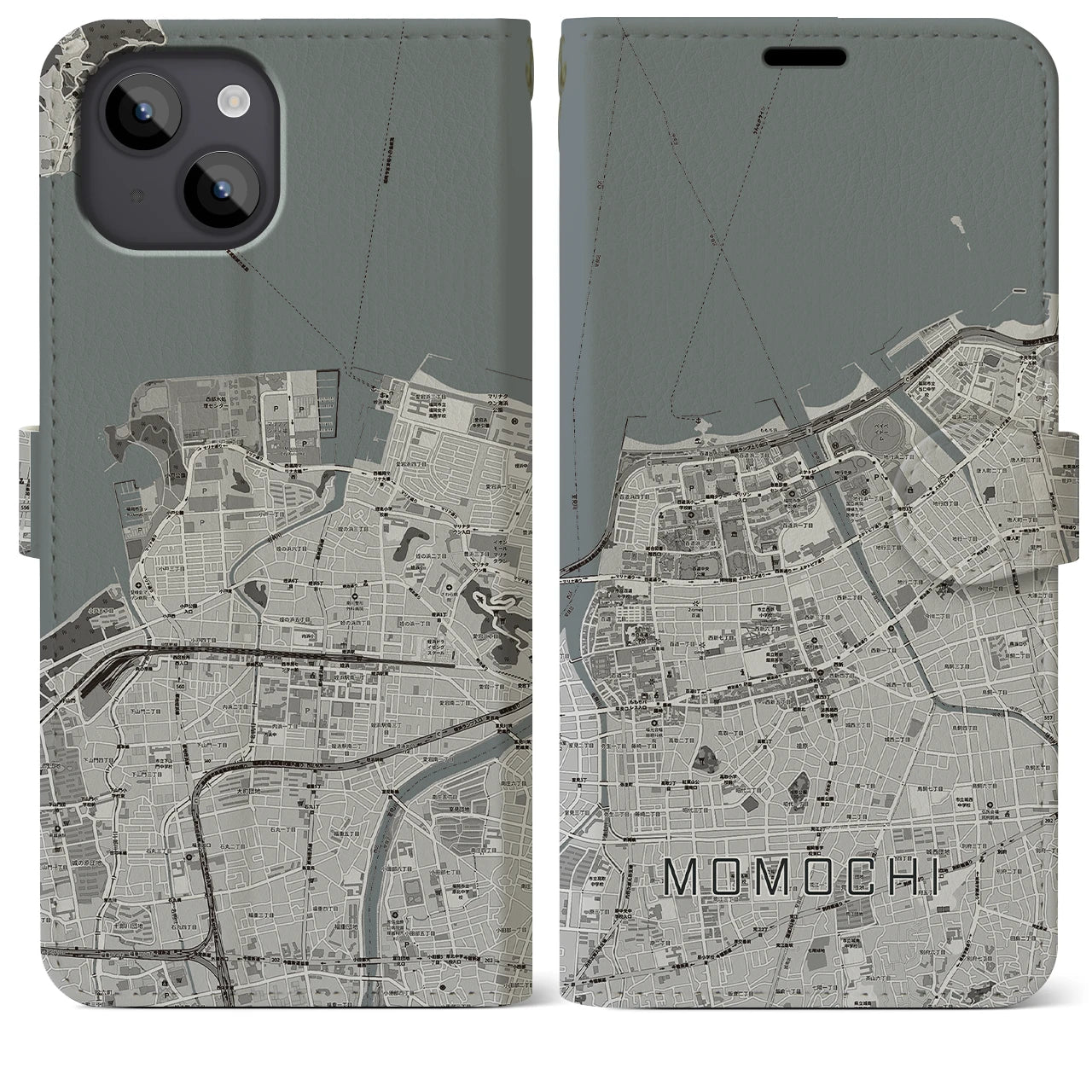 【百道】地図柄iPhoneケース（手帳両面タイプ・モノトーン）iPhone 14 Plus 用