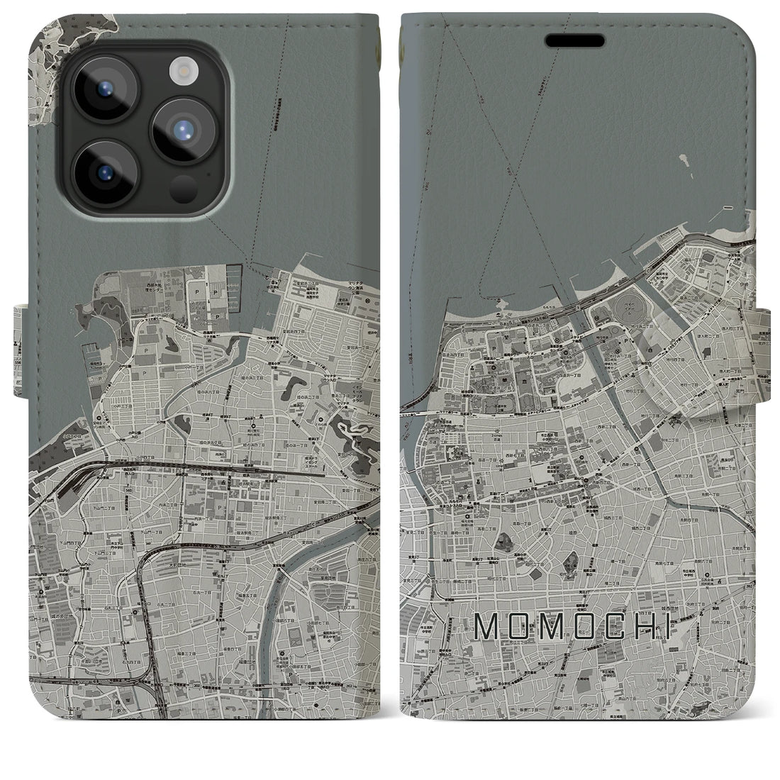 【百道】地図柄iPhoneケース（手帳両面タイプ・モノトーン）iPhone 15 Pro Max 用