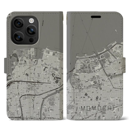 【百道（福岡県）】地図柄iPhoneケース（手帳タイプ）モノトーン・iPhone 16 用