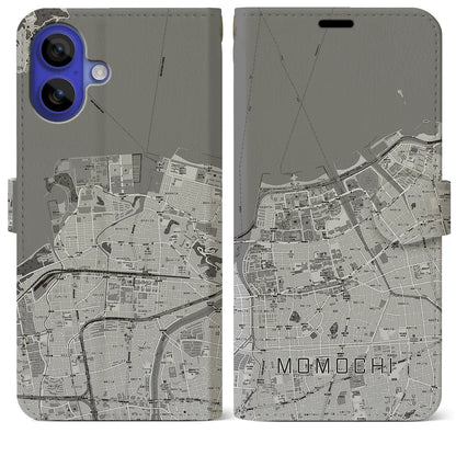【百道（福岡県）】地図柄iPhoneケース（手帳タイプ）モノトーン・iPhone 16 Pro Max 用