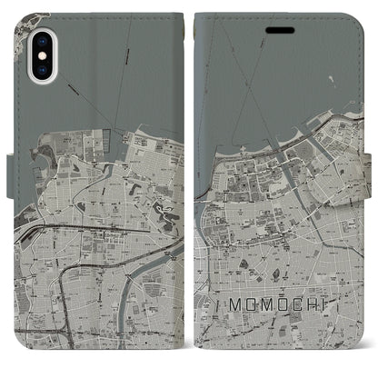 【百道（福岡県）】地図柄iPhoneケース（手帳タイプ）モノトーン・iPhone XS Max 用