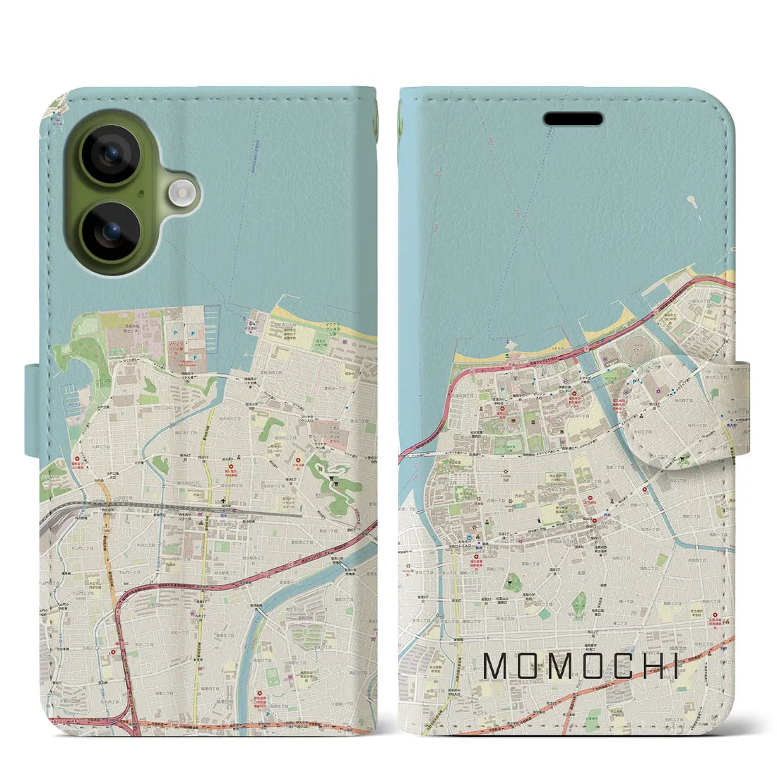 【百道（福岡県）】地図柄iPhoneケース（手帳タイプ）モノトーン・iPhone 17 Pro Max 用