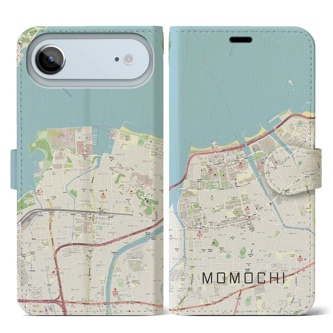 【百道（福岡県）】地図柄iPhoneケース（手帳タイプ）ナチュラル・iPhone 17 Pro Max 用