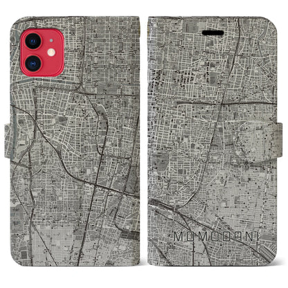 【桃谷（大阪府）】地図柄iPhoneケース（手帳タイプ）モノトーン・iPhone 11 用