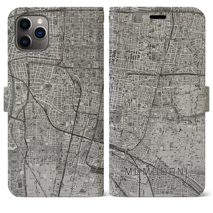 【桃谷（大阪府）】地図柄iPhoneケース（手帳タイプ）モノトーン・iPhone 11 Pro Max 用