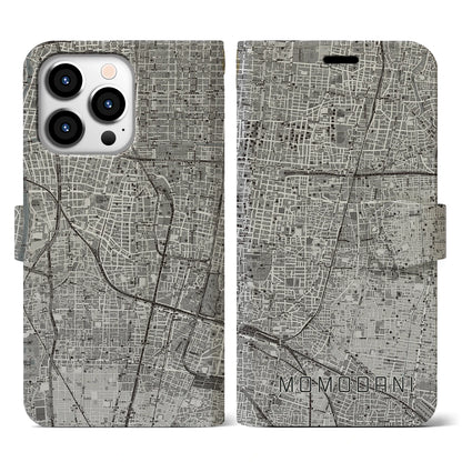 【桃谷（大阪府）】地図柄iPhoneケース（手帳タイプ）モノトーン・iPhone 13 Pro 用