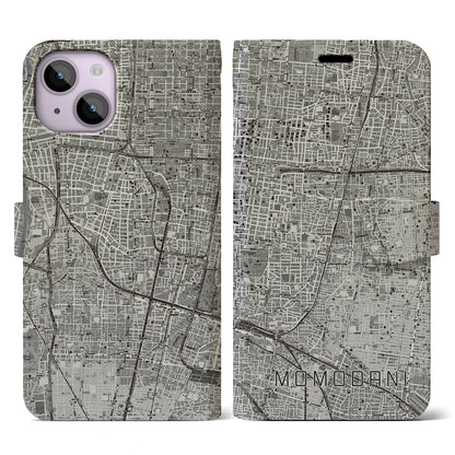 【桃谷（大阪府）】地図柄iPhoneケース（手帳タイプ）モノトーン・iPhone 14 用