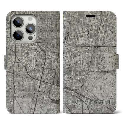 【桃谷（大阪府）】地図柄iPhoneケース（手帳タイプ）モノトーン・iPhone 15 Pro 用